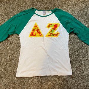 Delta Zeta Green & White Baseball Tee